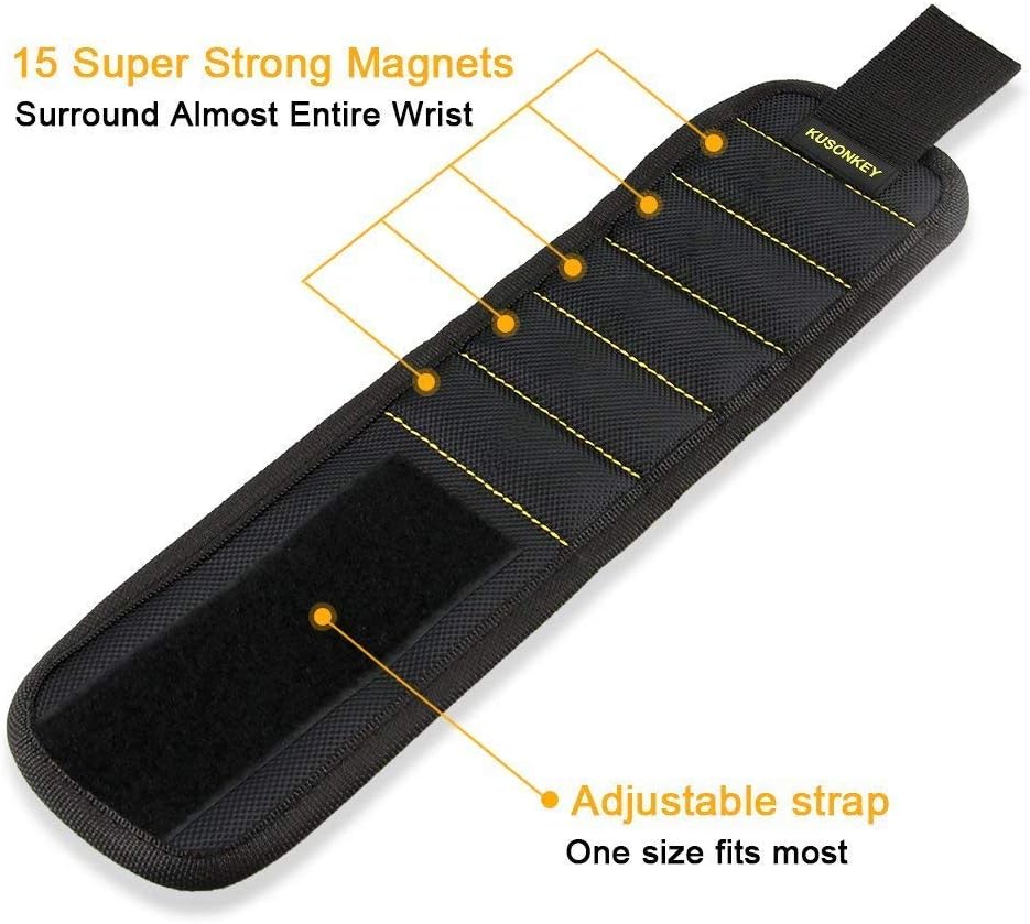 Magnetic Wristband Tools Gifts for Men, KUSONKEY Tool Belt with 15 Magnets for Holding Screws/Nails/Drill, Fathers Day Gifts for Him/Men/Father/Dad/DIY Handyman/Electrician/Husband/Boyfriend - - 