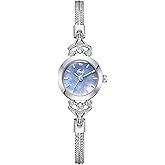 CARLIEN Womens Small Elegant Simple Luxury Rhinestone Pearl Dial Quartz Watch Lightweight Alloy Steel Mesh Strap Fashion Ladies Wrist Watch