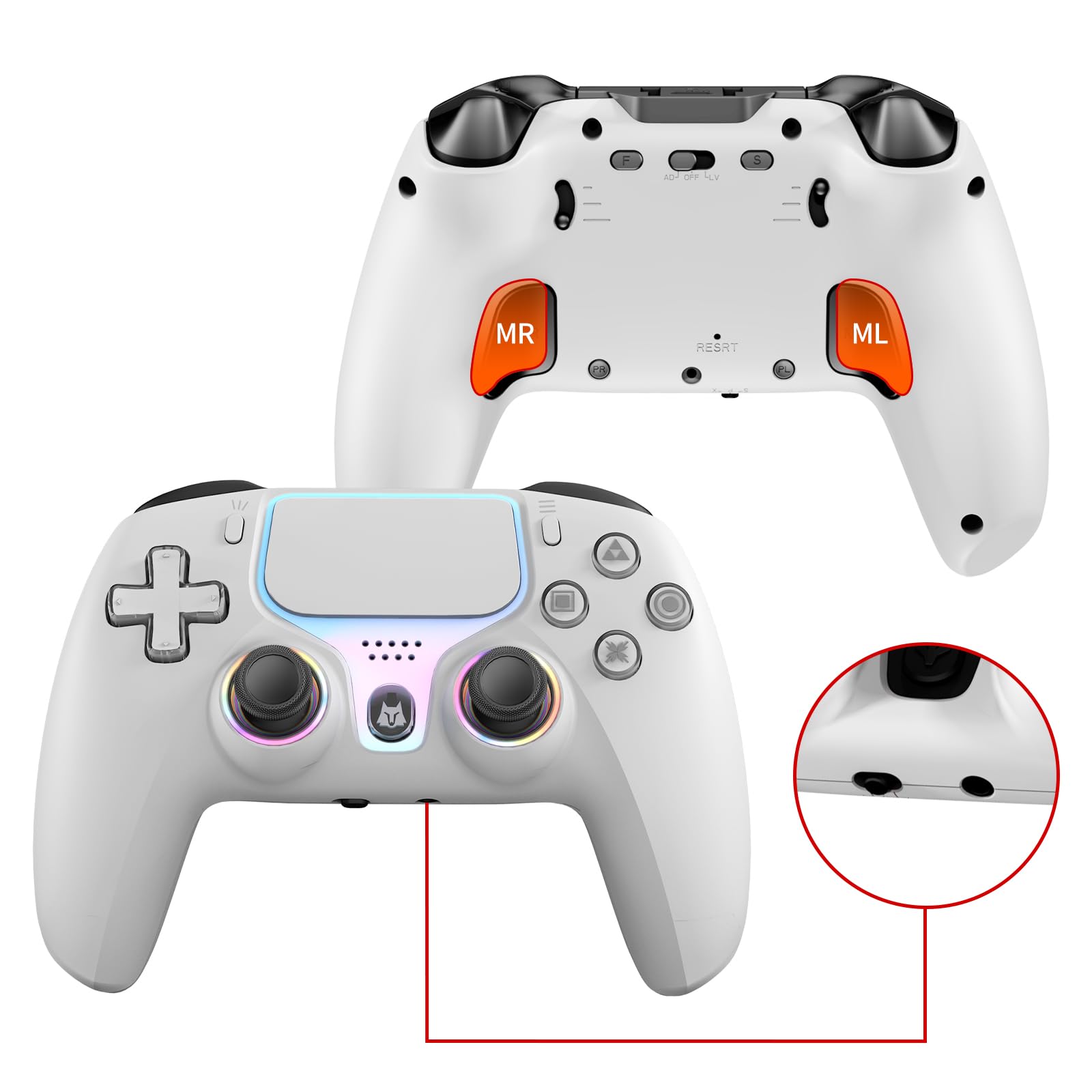 Photo 1 of Wireless Controller for PS5, Compatible with PlayStation 5 /PS5 Pro/Slim/PC, with Hall Effect Joysticks, Back Paddles & Macro, Bluetooth 5.0, Turbo, Dual Vibration, 6-Axis Gyro, RGB Ring, 1000mAh, 3.5mm Audio Jack, PS5 Pro Controller Gamepad with Speaker
