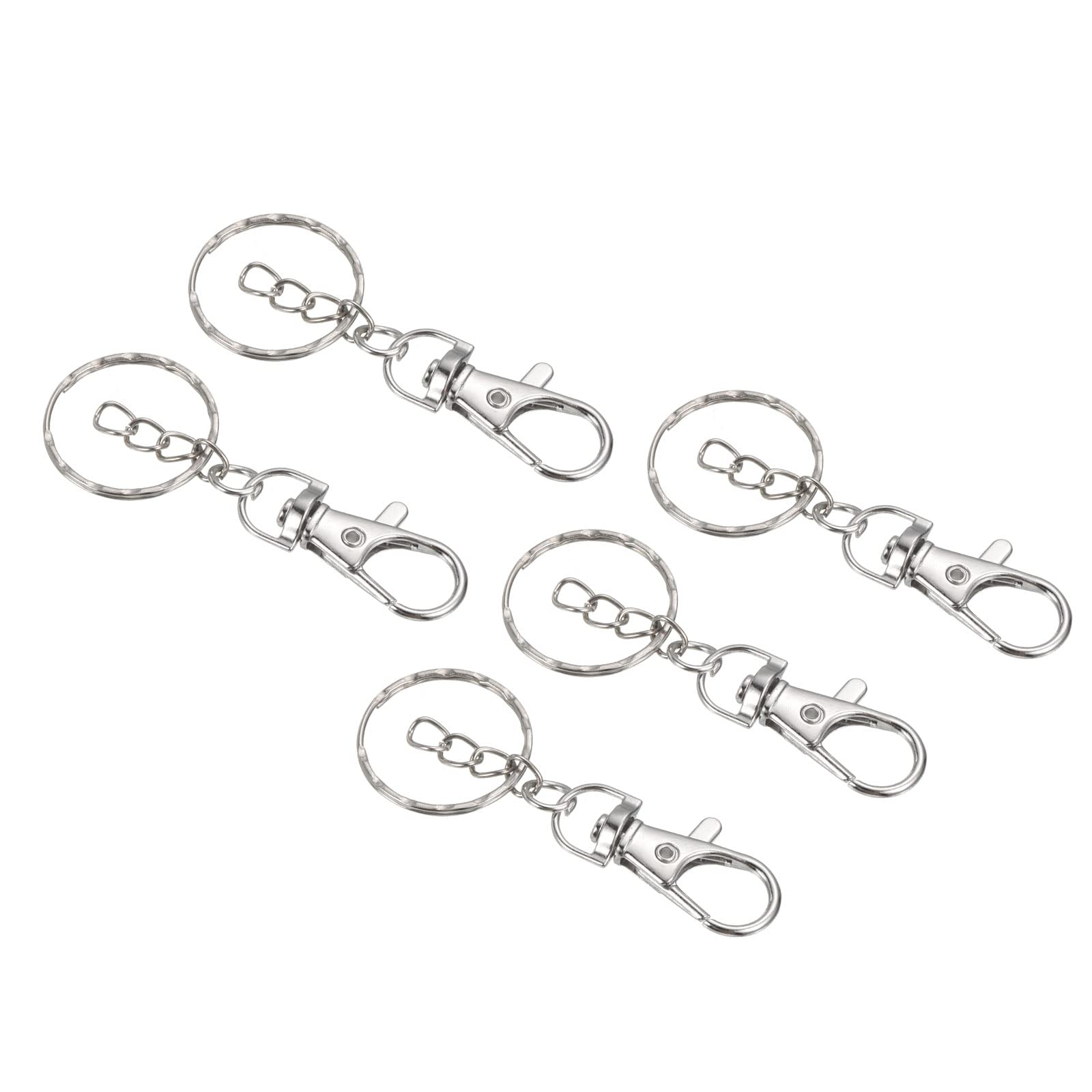 PATIKIL Key Chain Rings, 5 Pack Metal Keyring Extension Chain Clip Hook Keychain Holder, Silvery