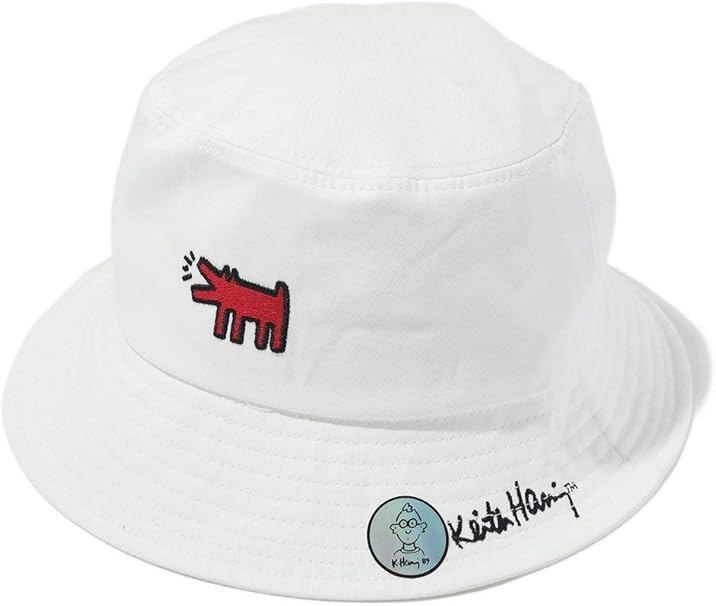 Amazon Spinns Keith Haring キースヘリング 刺繍バケットハット ドッグ メンズ レディース ユニセックス バケハ 帽子 ロゴ 刺繍 ブラック ホワイト スピンズ Spinns ホワイト キャップ 通販
