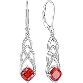 Blaniy Princess Cut Drop Dangle Earrings 925 Sterling Silver Celtic Knot Leverback Earrings Birthstone Infinity Jewelry Gifts for Women