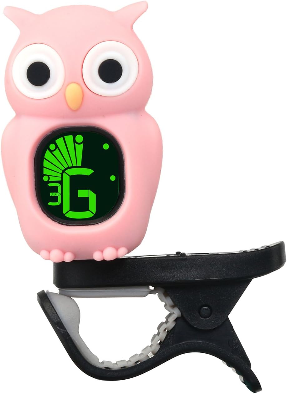 Tuner Clip On Cute Owl Tuner with Ukulele, Guitar, Bass, Violin, Chromatic Tuning Modes (Pink)