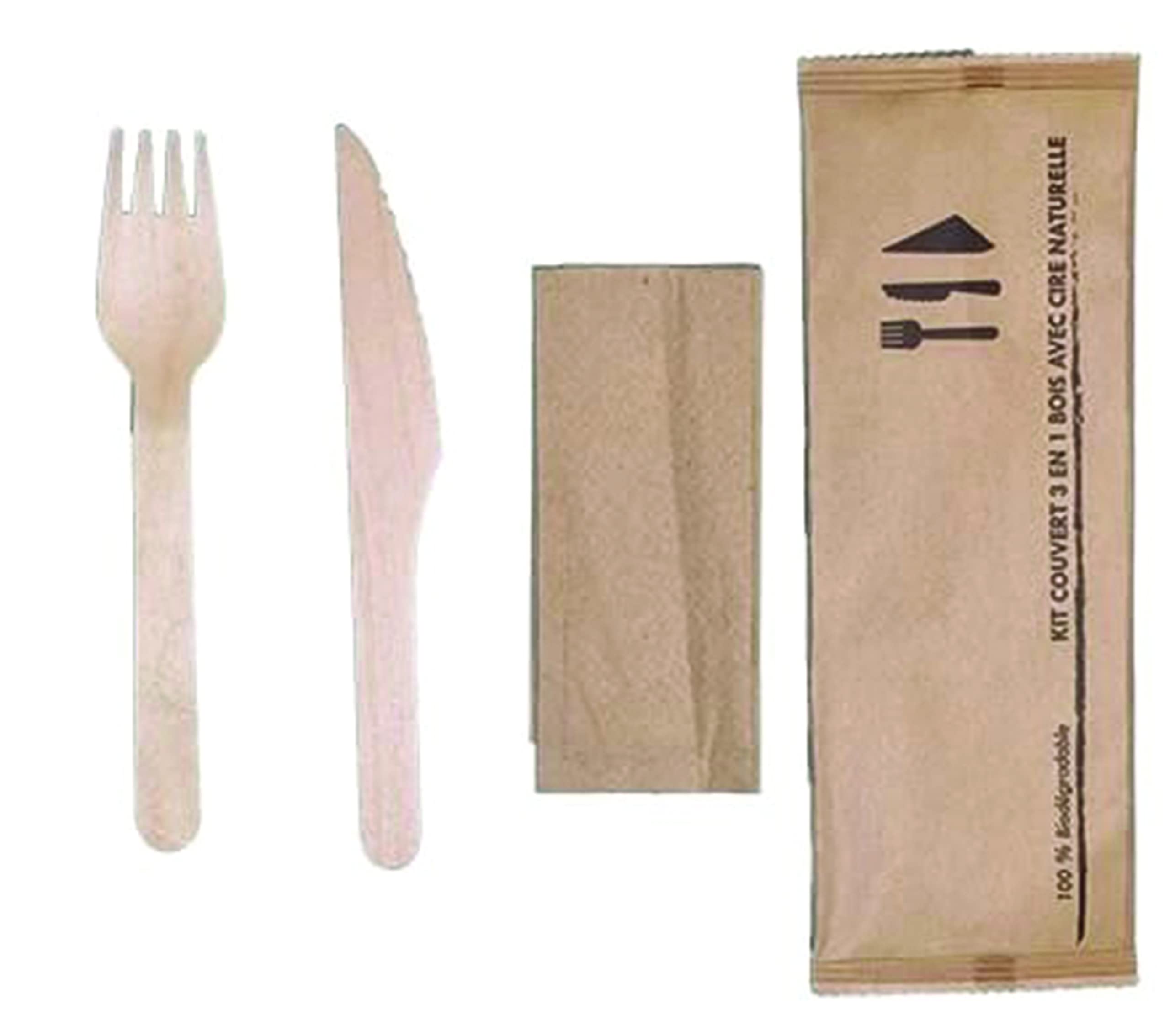 PARENCE - 50 Pieces 100% Biodegradable Disposable Wooden Cutlery Sets - Compostable, Eco-Friendly - Party, Evening Events (3 in 1)