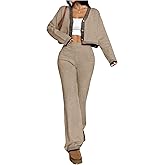 WDIRARA Women's Contrast Trim 2 Piece Outfit Button Down Crop Cardigan Wide Leg Pants Set Knit Outfits
