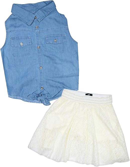 denim top and skirt set
