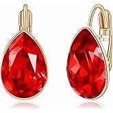 Teardrop Austrian Crystal Leverback Drop Earrings for Women 14K Rose Gold Plated Hypoallergenic Jewelry