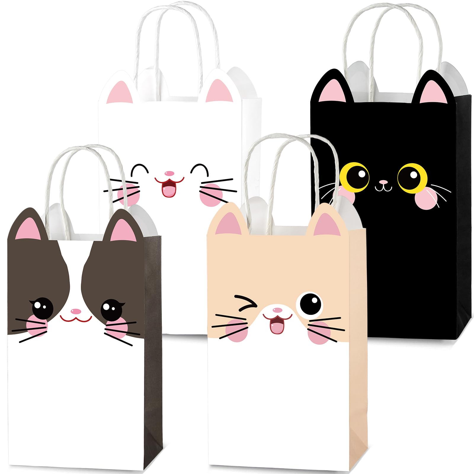 Photo 1 of 12 PCS Cat Theme Party Favor Bags Kitten Birthday Gift Bags Cute Birthday Goodie Paper Bag with Handles Pet Party Favors for Kids Boys Girls kitten Parties Decorations Pet Adoption Supplies