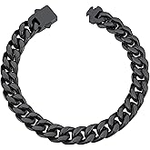 ChainsHouse Stainless Steel Cuban Link Bracelet for Men, 5mm/7mm/9mm/12mm Width, 7.5"/8.3"/9" Length, Black/18K Gold Plated Chain Wrist Bracelets for Men, with Gift Box