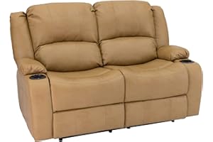 RecPro Charles 58" Powered Double RV Wall Hugger Recliner Sofa RV Loveseat with Upgraded 2023 Fabric (Toffee)