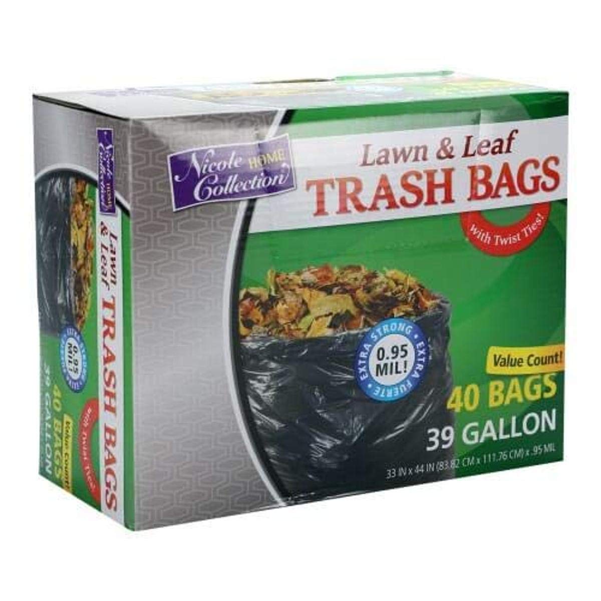 Kingzak 1358 Black Lawn and Leaf Trash Bag with Twist Ties | 39 Gallon | Pack of 40