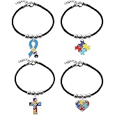 QLUYCKW 4PCS Autism Awareness Bracelet for AutisticTeachers Educators Creative Love Heart Geometric Puzzle Piece Braided Bracelets Autism Support Accessories Jewelry