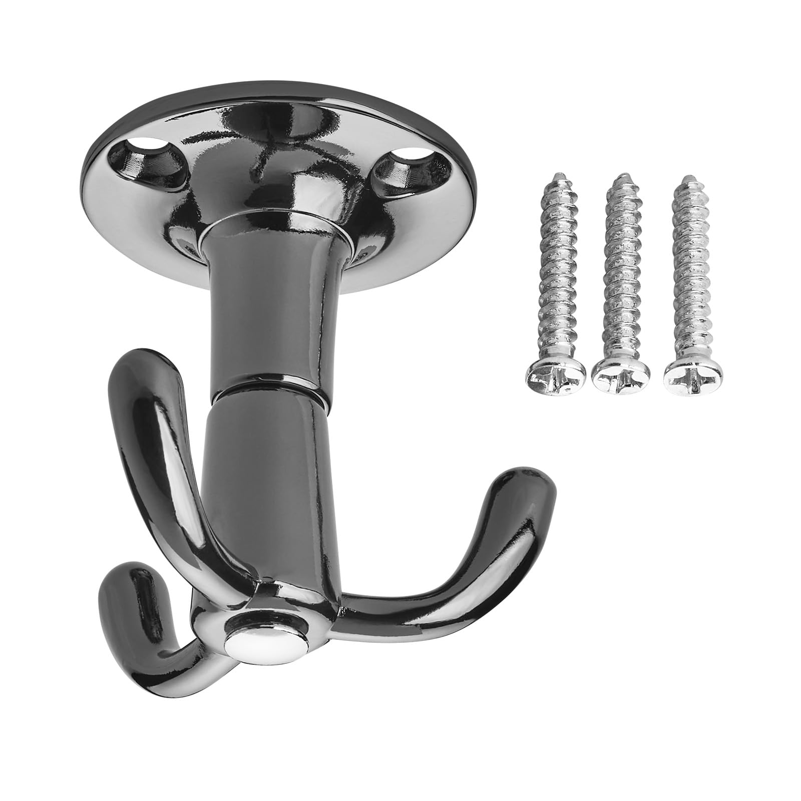 Turning Hook TROMSO Triple Black Chromed 53 x 50 mm Base Ø 40 mm Borehole Spacing 25 mm Aluminium Clothes Hook Turning