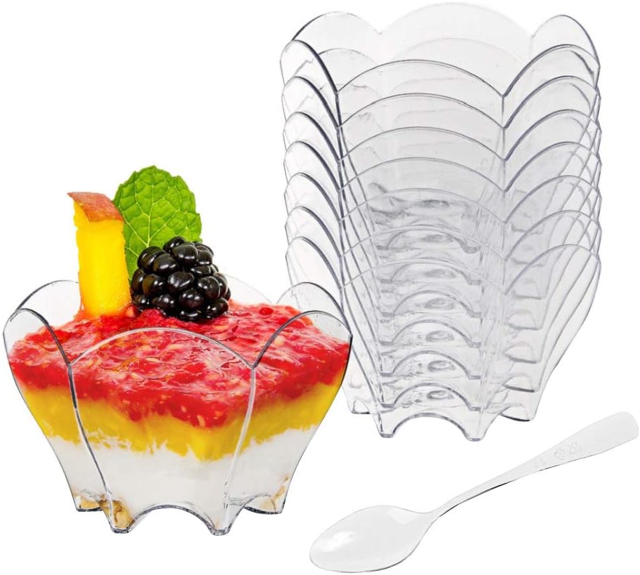 Tebery 100 Pack Mini Parfaits Dessert Cups with 100 Spoons 2.5oz Clear