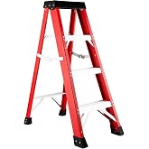 Ladder 4-Foot Fiberglass Step Ladder, 500 lb Capacity Type IA, Heavy Duty Folding Platform Ladder for Home, Work, and Industrial Use，Red