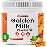 Organic Golden Milk Powder (Leche Dorada organica) with Turmeric, Ginger, Curcumin, Cinnamon, KSM66 Ashwagandha, Tulsi & Natural Prebiotics– Delicious Vegan-Friendly, Unsweetened Turmeric Tea Latte