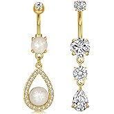 QWALIT Dangle Belly Button Ring Surgical Steel hypoallergenic Gold Belly Ring for Women Dangly Navel Piercing Jewelry Dangling Opal Trendy Dainty Navel Rings for Women