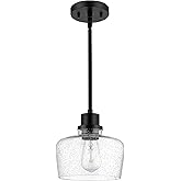Emak Modern Farmhouse Pendant Lights Kitchen Island, Black Pendant Light Fixtures with Seeded Glass Shade, 8 Inch Hanging Lig