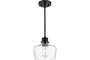 Emak Modern Farmhouse Pendant Lights Kitchen Island, Black Pendant Light Fixtures with Seeded Glass Shade, 8 Inch Hanging Lights for Kitchen Island, Bathroom, Bedroom, PL122-BK