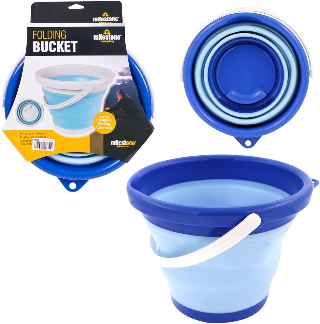 Milestone 24880 5L Folding Bucket with Handle Fishing Hiking Car Wash Folding Bucket Portable Outdoor Camping Collapsible Fishing Bucket , Blue