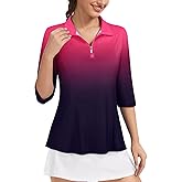 Misyula Style Womens Golf Polo Shirts 3/4 Sleeve Quarter Zip Pullover Dry Fit Tennis Workout Tops S-2XL