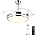 STERREN Retractable Ceiling Fans with Lights,42 Inch Modern Low Profile Bladeless LED Ceiling Fan Lights with Remote Control Smart Brushed Nickel Ceiling Fan for Bedroom Living Room