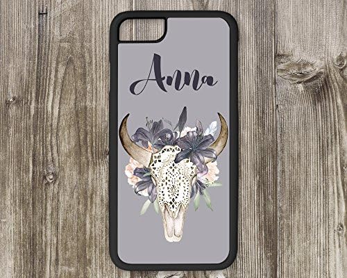 iPhone Case Floral Western Cow Skull Personalized Script Name or Monogram Over Lavender Background