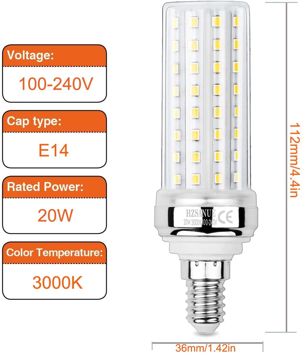 HZSANUE LED Corn Bulbs 20W, E14 Small Edison Screw Bulbs, 2200Lm, 3000K Warm White,150W Incandescent Bulbs Equivalent,Pack of 3 - Image 3