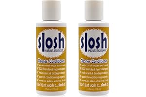 JAWS JUST ADD WATER SOLUTIONS Jaws, Slosh Wetsuit & Swimsuit Cleaner Conditioner, All-in-One Cleaner Removes Salt, Chlorine, and Odors, 4oz. (Pack of 2)