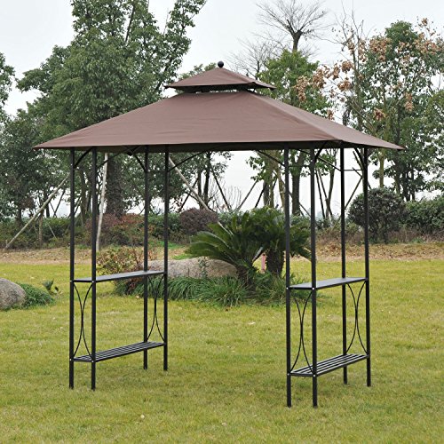 Outsunny 8’ 2-Tier Outdoor BBQ Grill Gazebo w/ Bar Shelves – Coffee