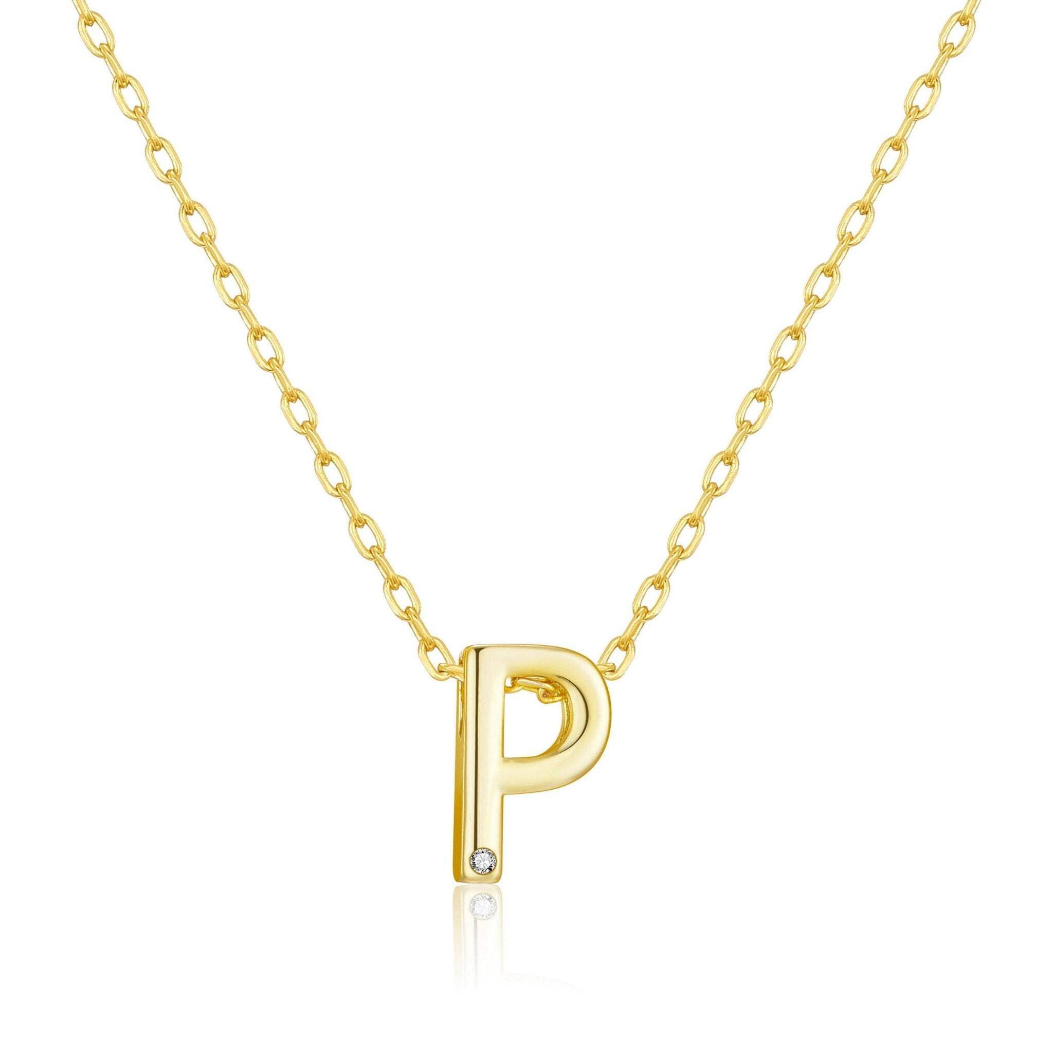 Philip Jones 18k Gold Plated Initial Necklace Letter P Created with Zircondia® Crystals