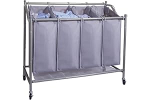 OLLIEROO Laundry Sorter Cart 4-Bag Classics Rolling Laundry Hamper, Sturdy Frame with 60KG Weight Capacity, Gray
