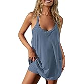 TARSE Athletic Dress for Women Casual Sleeveless Spaghetti Strap Sundress Workout Short Tennis Dress with Pockets