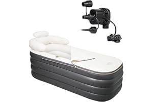 Crossing King Inflatable Bathtub, Portable Bathtub Adult with Electric Air Pump, Freestanding Foldable Spa Tub with Backrest Cup Holder for Indoor Outdoor, Easy to Inflate＆Drain (Gray)