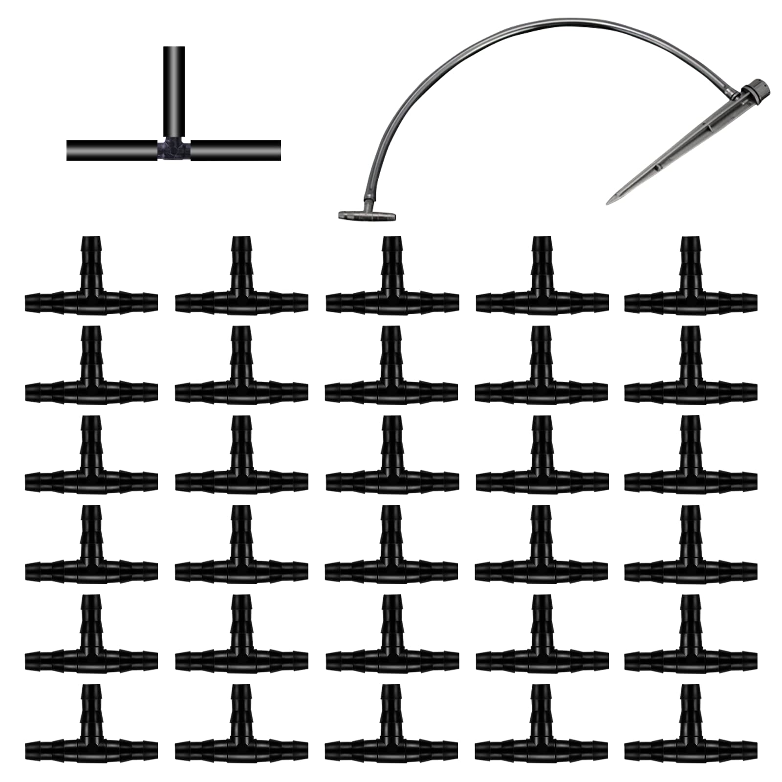 HOINCO 300Pcs Barbed Tee Irrigation Fittings, Black, Plastic, 4mm ID 7mm OD, Straight Tee, 3-Way Coupling, Drip Irrigation, Garden, Lawn