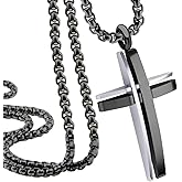 555Jewelry Grooved Stainless Steel Cross Necklace for Men and Women 16-24" Chain