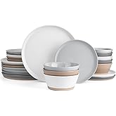 Famiware Saturn Dinnerware Sets for 8, 24 Pieces Stoneware Plates and Bowls Dish Set - Chip and Scratch Resistant, Microwave and Dishwasher Safe Tableware, Multi-color