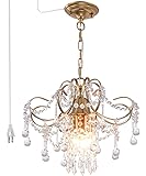 KIVEN K9 Clear Crystal Little Chandeliers W/a 15ft Plug-in Cord, Ceiling Lights,Crystal Pendant Light,Ceiling Light Fixtures for Living Room Bedroom Restaurant Porch Chandelier,1-Light,Champagne