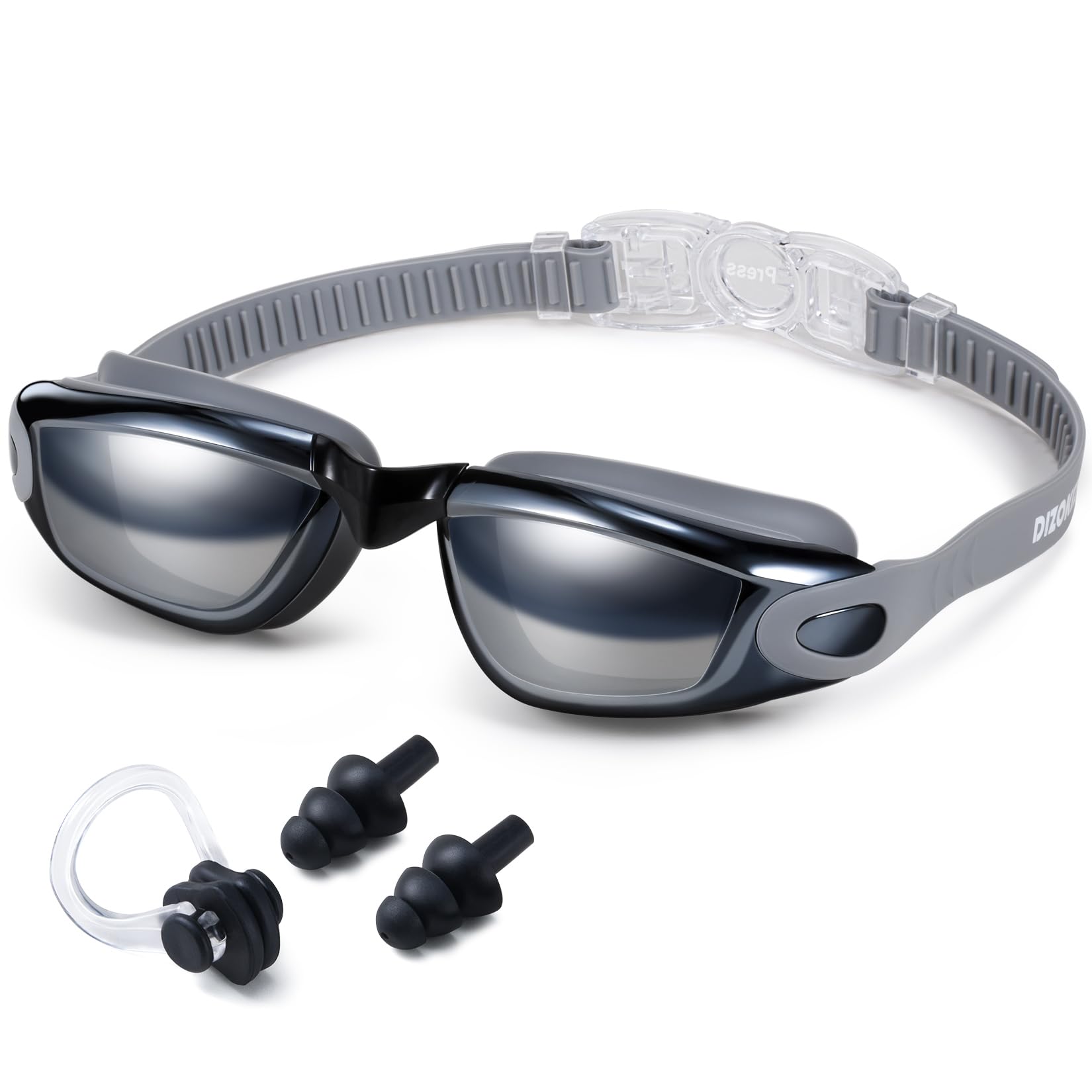 Dizokizo Swimming Goggles with Earplugs Set for Adult Women Men Youth, Anti-Fog UV Protection Clear Vision No Leaking Panoramic Swim Glasses