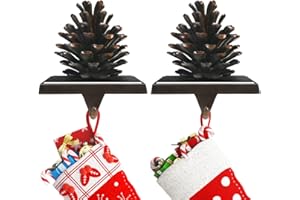 HEIPINIUYE Stocking Holders for Mantle Set of 2 Metal Pinecone Stocking Hangers Rustic Bronze Christmas Stocking Hook for Mantle Fireplace Xmas Stocking Holders