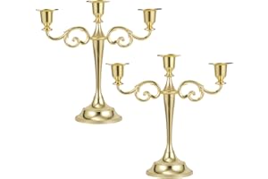 Dyna-Living Candelabra Candle Holder 3-Candle Metal Candelabra Gold Candlestick Stand for Long Candles Wedding Party Anniversary Tall Candle Holder(2pcs)