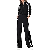 SENSERISE Womens Jumpsuits Casual Long Sleeve One Piece Jumpsuit Wide Leg Mock Neck Airport Travel Outfits with Pockets