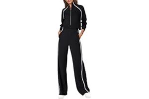 SENSERISE Womens Jumpsuits Casual Long Sleeve Jumpsuit One Piece Mock Neck Wide Leg Pants Fall Outfits with Zipper & Pockets