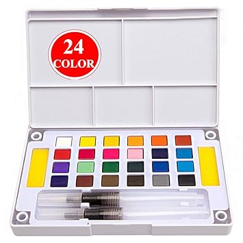 Kalolary 24 Color Watercolor Set Watercolor Field Sketch Set Artists Travel Watercolor Paint Set Free Refillable Water Brush With Sponge