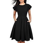 oxiuly Women's Flounce Sleeve Wedding Church Vintage Dresses Casual Floral Party Cocktail Work Dress with Pockets Fei376
