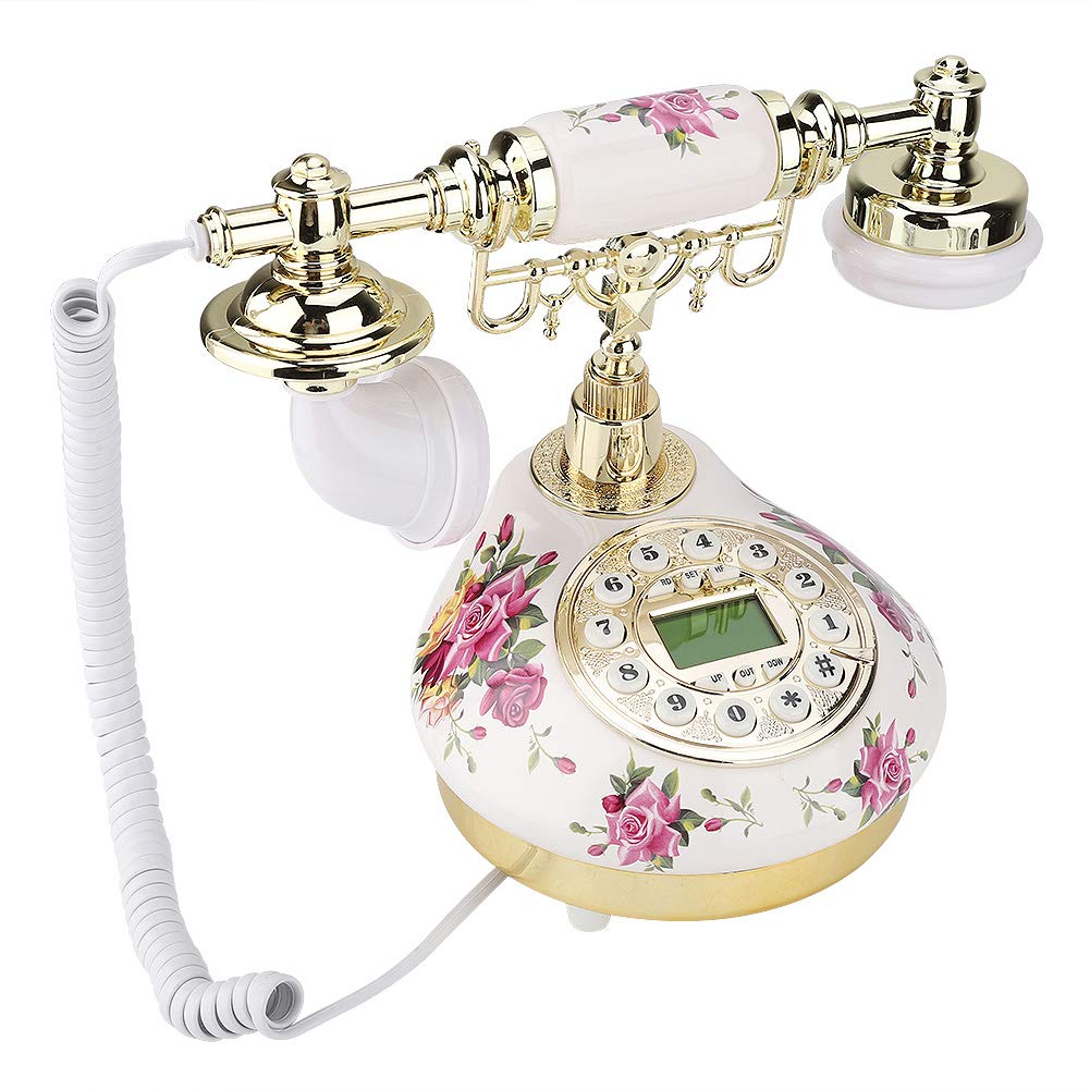 MS9101 Vintage Retro Imitation Antique Telephone with Multiangle Smart Screen, Ceramic Body, Removable Bracket, FSK DTMF Caller ID, 38 Caller ID Numbers,