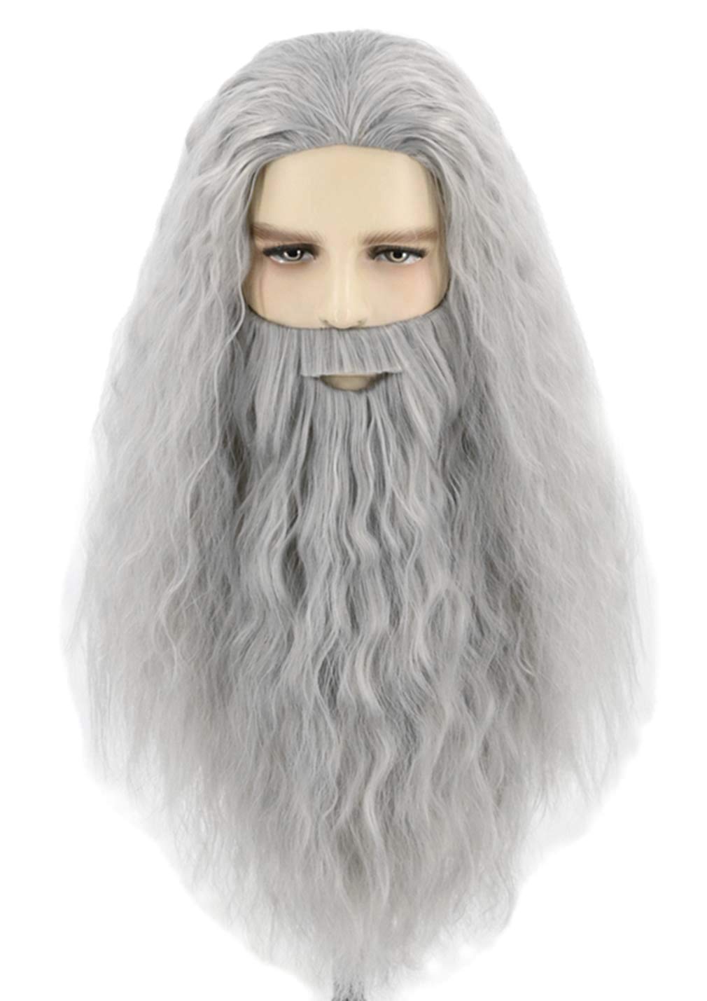 Photo 1 of Topcosplay Men Wigs and Beard Set Long Gray Cosplay Halloween Costume Party Wizard Wig
