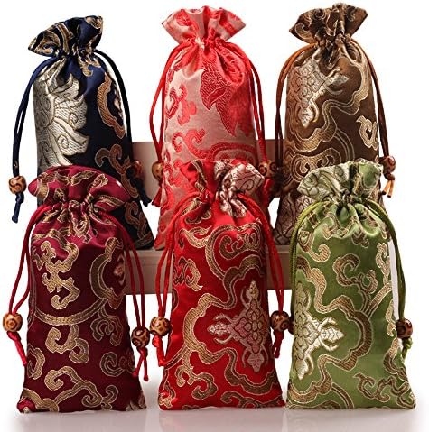 2500 Silk Brocade Double Layer Glasses Pouch Jewelry Travel Drawstring Coin Purse Gift Bag 3.1"6.3" 6pcs/set SND005S