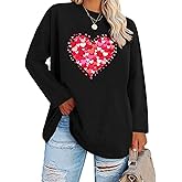 Plus Size Valentine Heart Shirt for Women Cute Love Graphic Shirt Casual Long Sleeve Valentine Shirt Tops