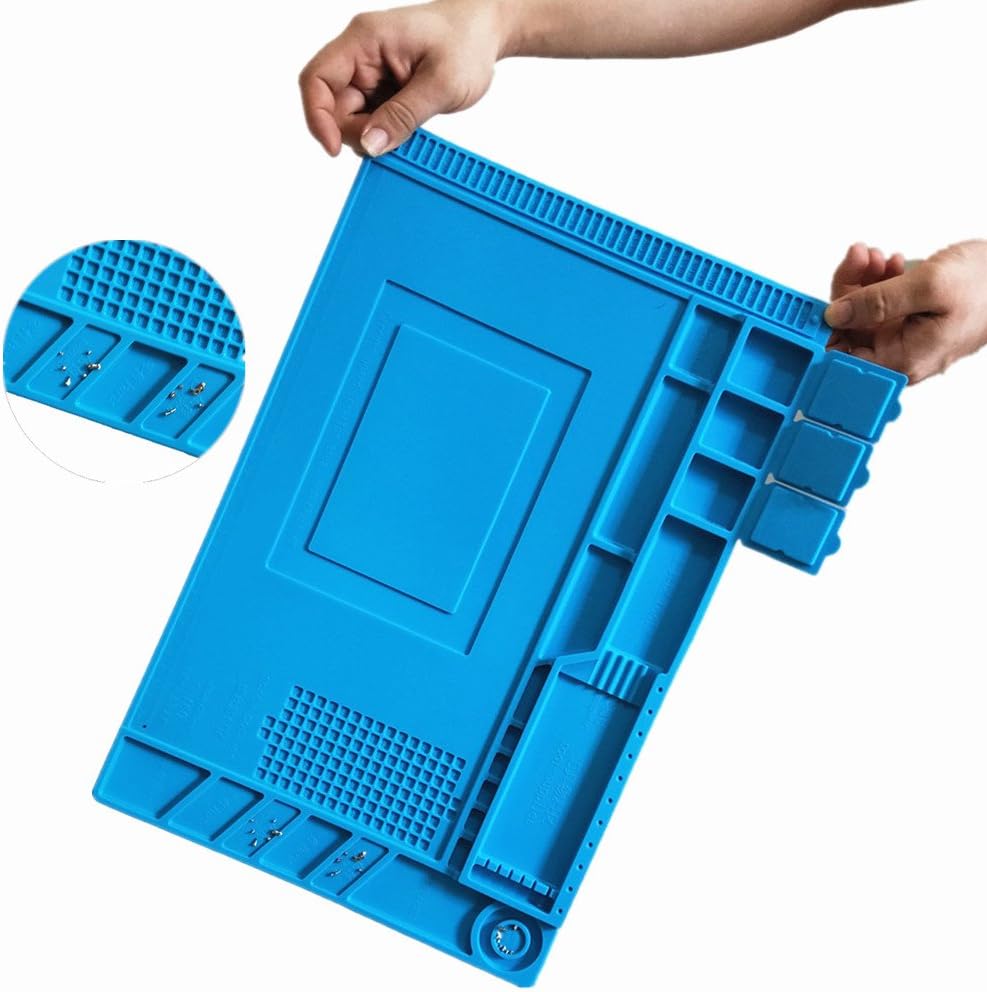 EXIANG 45x30cm 17.7X11.8 inch Heat Insulation Silicone Pad Desk Mat Maintenance Platform for BGA Soldering Repair Station with Magnetic Section